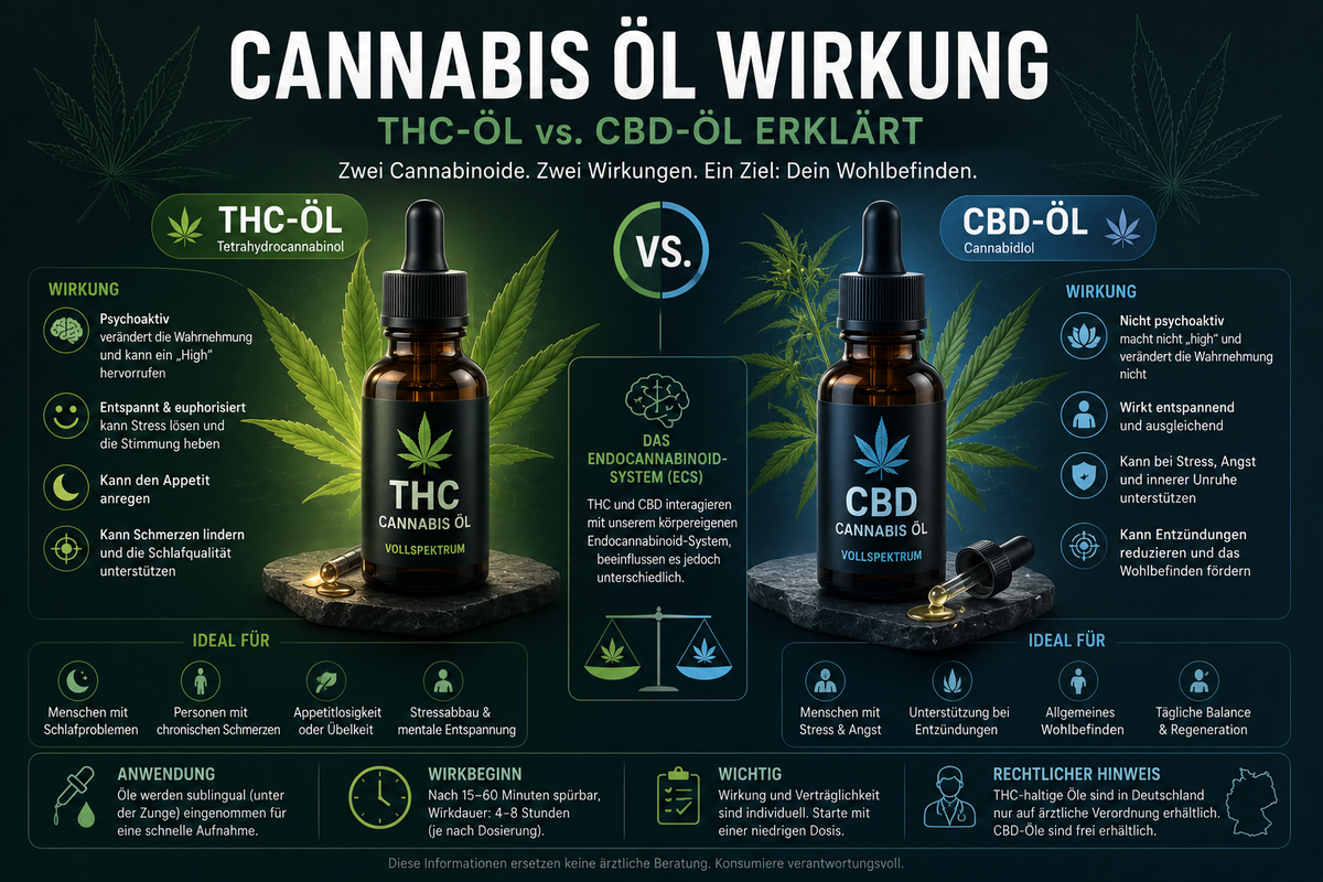 Ölfäschen, CBD und THC, Eigenschaften