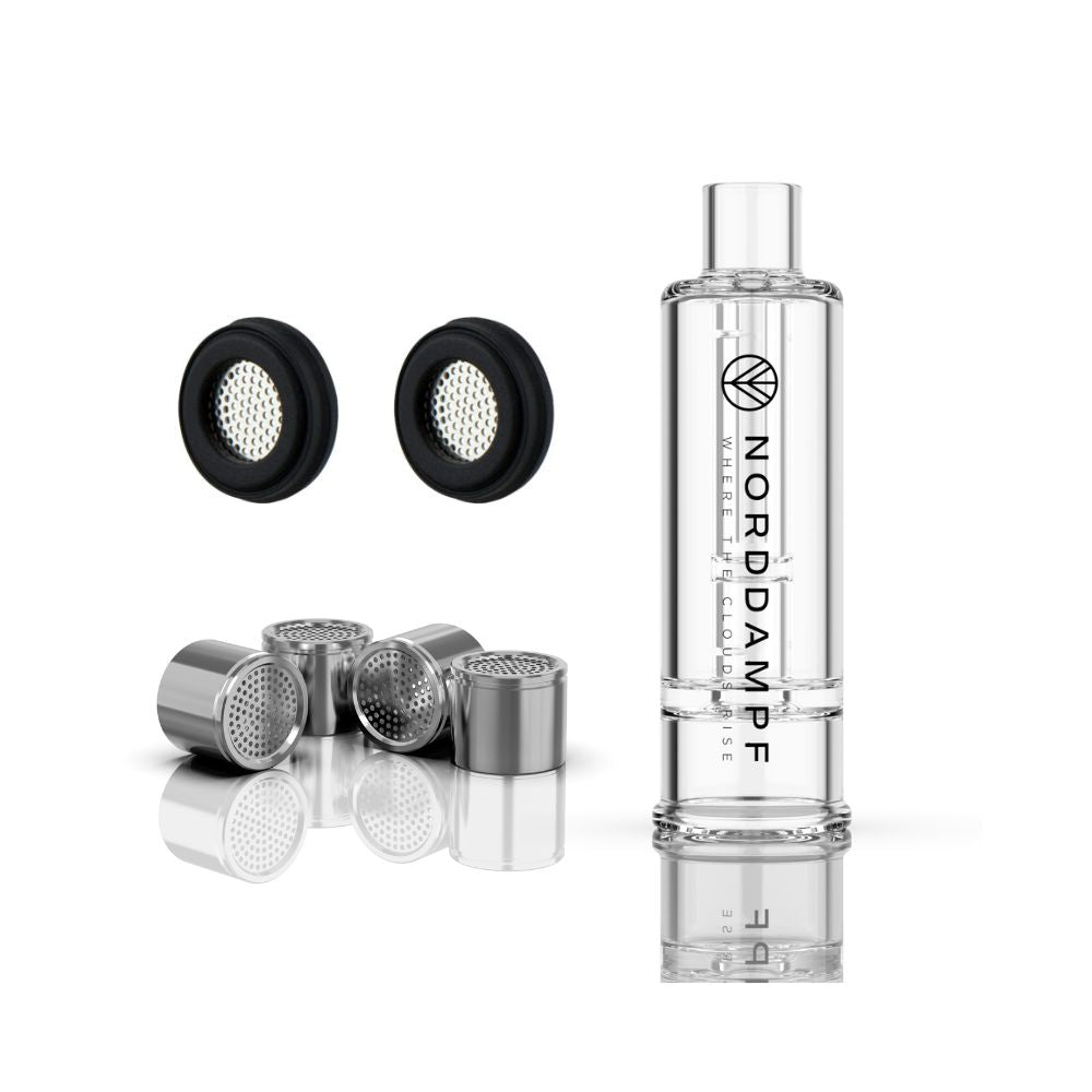 Norddampf Relict Bubbler/Wasserfilter + 4 Edelstahl Dosierkapseln + 2 Siebe mit Silikon Bundle