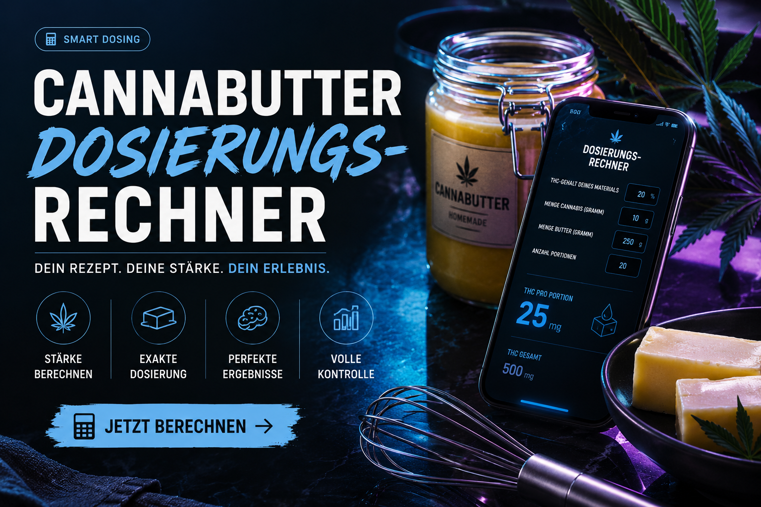Butter, Waage, Rechner, Pflanze im Hintergrund