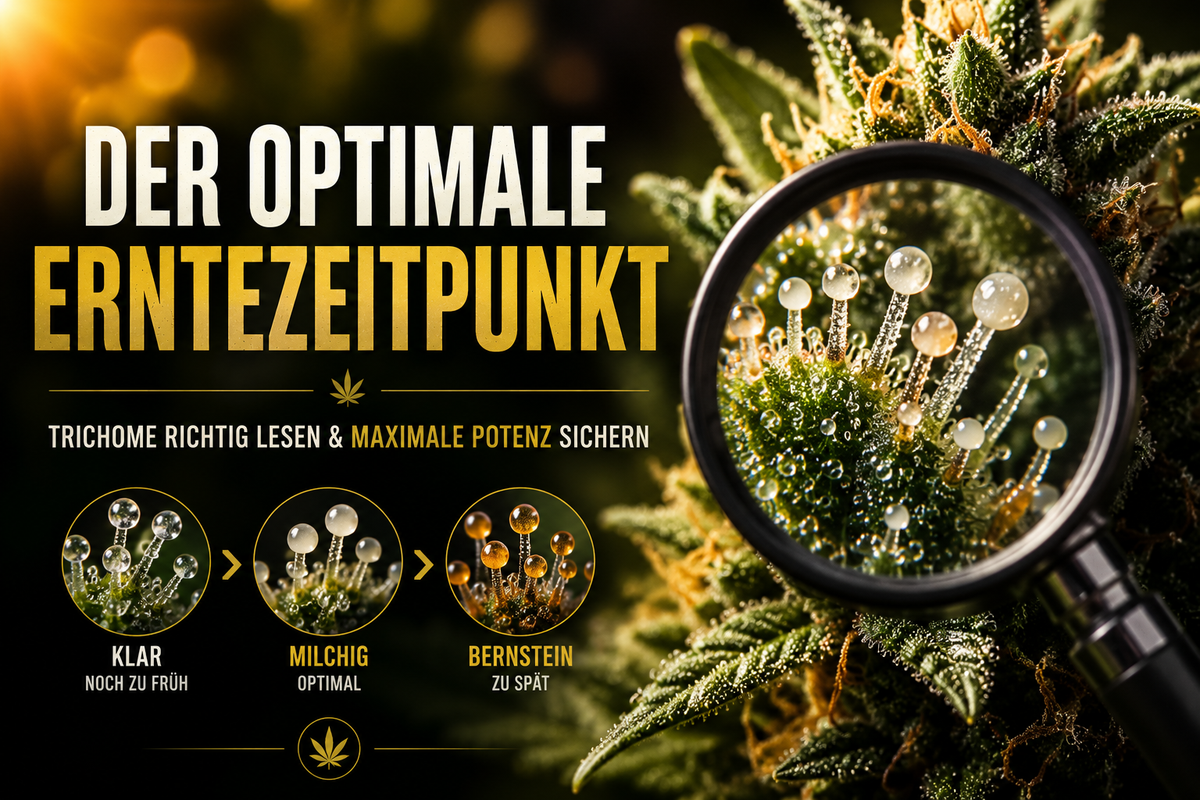 Cannabisblüte unter der Lupe, Erntehinweis
