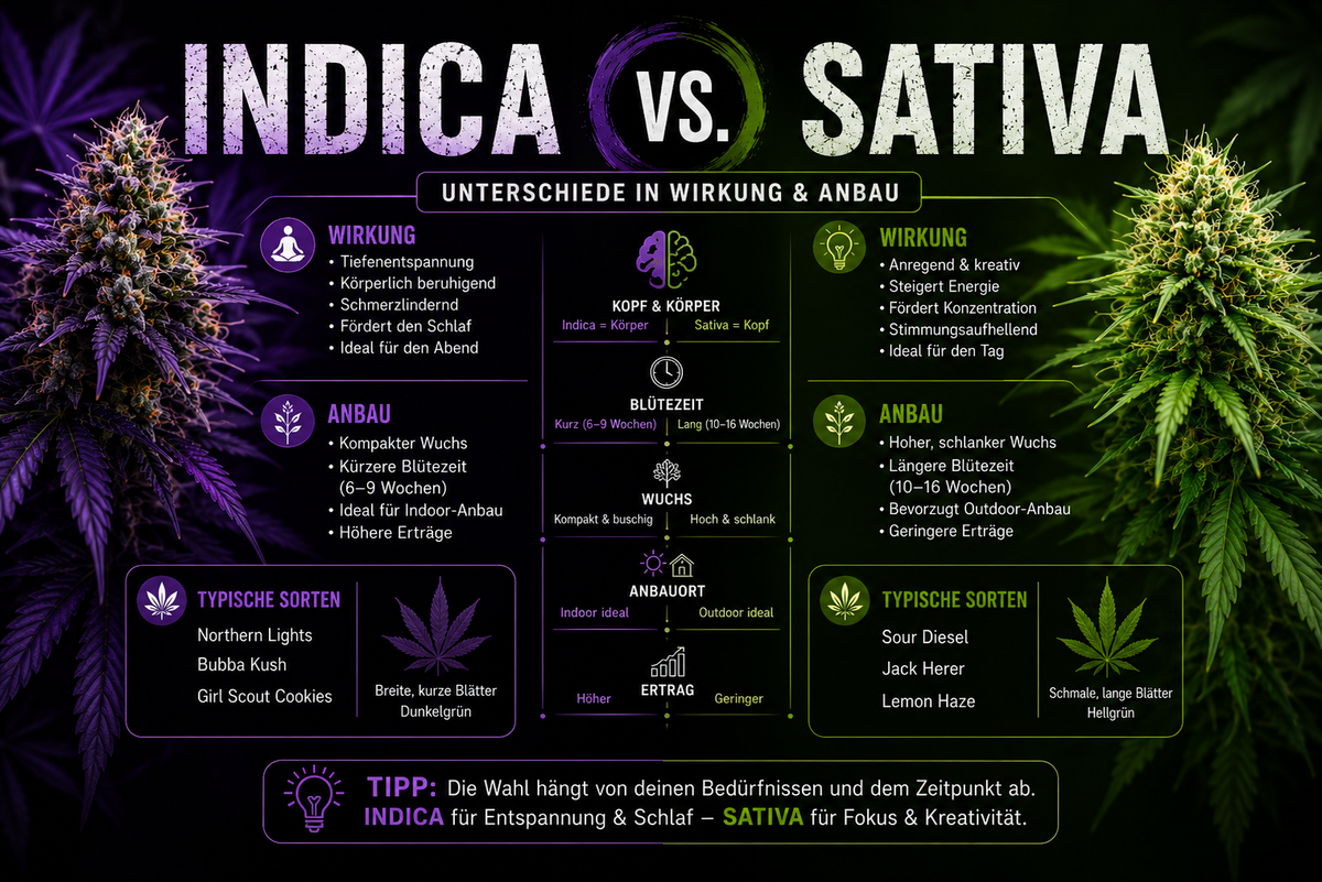 Indica, Sativa, Blüten, Beschreibung, Eigenschaften