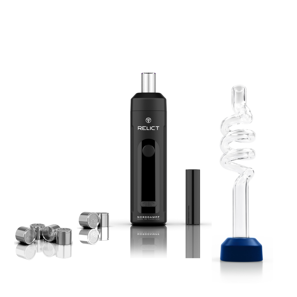 Norddampf Relict Vaporizer + Spiral Glasmundstück + 4 Dosierkapseln - DEEP BLACK