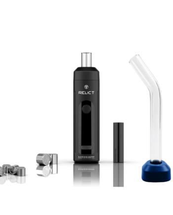 Norddampf-Relict-Vaporizer-Deep-Black-curved-glass-mouthpiece-4-dosing-capsules.png